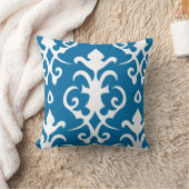 青いヴィンテージパターンダマスク織の枕 クッション (ブランケット)