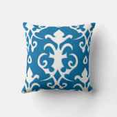青いヴィンテージパターンダマスク織の枕 クッション (裏面)