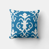 青いヴィンテージパターンダマスク織の枕 クッション (正面)