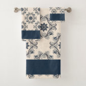青いヴィンテージパターン バスタオルセット (インサイチュ)