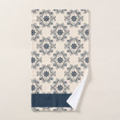 青いヴィンテージパターン バスタオルセット (ハンドタオル)