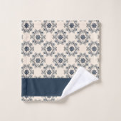 青いヴィンテージパターン バスタオルセット (ウォッシュタオル)