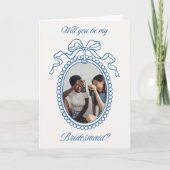 青いヴィンテージビーズのフレームボウのブライドメイド提案 招待状 (正面)