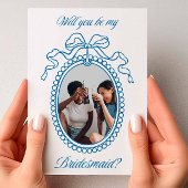 青いヴィンテージビーズのフレームボウのブライドメイド提案 招待状