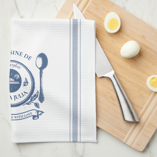 青いヴィンテージフランスのスタイルカスタマイズ料理名 キッチンタオル (四つ折り)