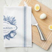 青いヴィンテージフランスの料理パーソナライズされた名 キッチンタオル (四つ折り)