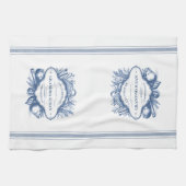 青いヴィンテージフランスの料理パーソナライズされた名 キッチンタオル (横)