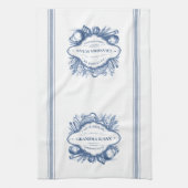 青いヴィンテージフランスの料理パーソナライズされた名 キッチンタオル (縦)