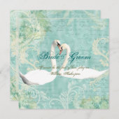 青いヴィンテージフローラの渦 招待状 (正面/裏面)