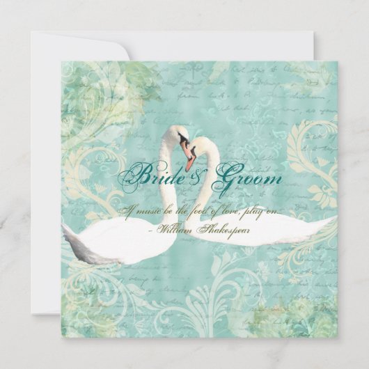 青いヴィンテージフローラの渦 招待状 (正面)