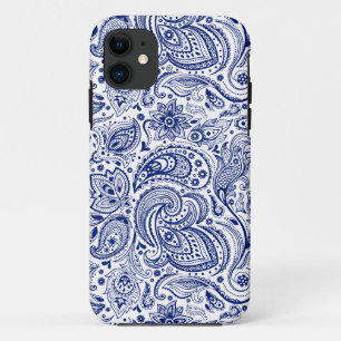 青いヴィンテージフローラペイズリーパターン iPhone 11 ケース