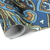 青いヴィンテージペイズリーパターン ラッピングペーパー (ロールコーナー)
