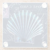 青いヴィンテージホタテ貝シェルUS送料丁合い ガラスコースター (裏面)