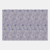 青いヴィンテージモリス模様の鳥とウサギ ラッピングペーパーシート (正面3)