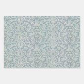 青いヴィンテージモリス模様の鳥とウサギ ラッピングペーパーシート (正面2)