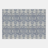 青いヴィンテージモリス模様の鳥とウサギ ラッピングペーパーシート (正面)