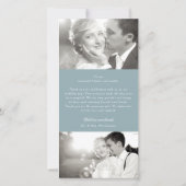 青いヴィンテージ手書きスクリプト3結婚写真 サンキューカード (裏面)