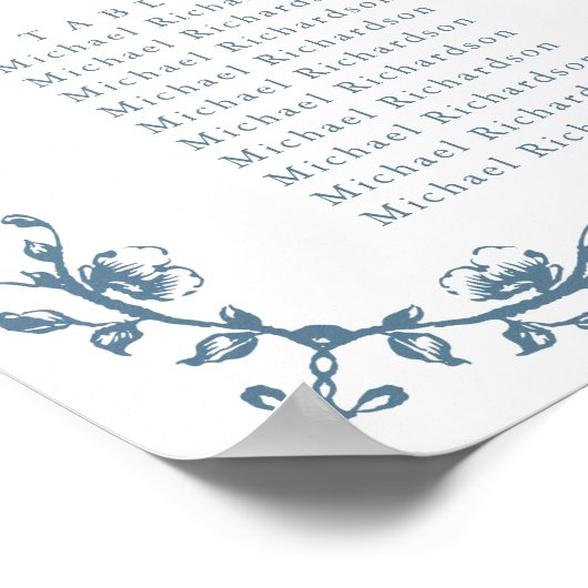 青いヴィンテージ結婚のクレストの9テーブル座席表 ポスター (角)