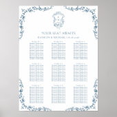 青いヴィンテージ結婚のクレストの9テーブル座席表 ポスター (正面)