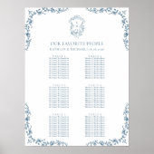 青いヴィンテージ結婚のクレストの9テーブル座席表 ポスター (正面)