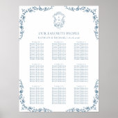 青いヴィンテージ結婚のクレストの9テーブル座席表 ポスター (正面)