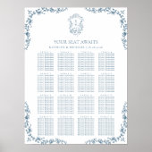 青いヴィンテージ結婚の定盤16の座席表 ポスター (正面)