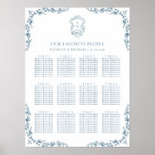 青いヴィンテージ結婚の12テーブル座席表 ポスター (正面)