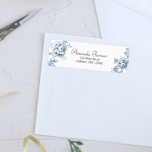 青いヴィンテージ線の描バラ ラベル