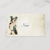 青いヴィンテージ花犬の名刺 名刺 (裏面)