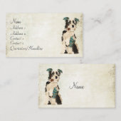 青いヴィンテージ花犬の名刺 名刺 (正面/裏面)