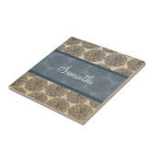 青いヴィンテージ《植物》百日草タイル タイル (側面)