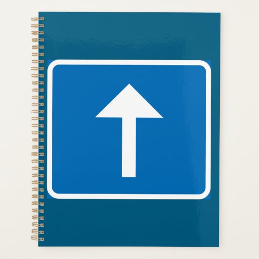 青い一方向のトラフィックのサインアップ矢印の道路記号 プランナー手帳 (正面)
