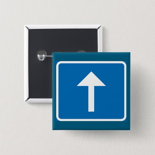 青い一方向のトラフィックのサインアップ矢印の道路記号 缶バッジ (正面&裏面)