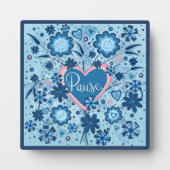 青い一時停止感動的フローラかわいらし フォトプラーク (正面)