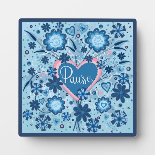 青い一時停止感動的フローラかわいらし フォトプラーク (正面)