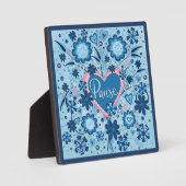 青い一時停止感動的フローラかわいらし フォトプラーク (正面)