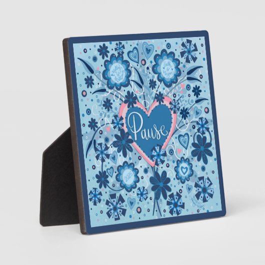 青い一時停止感動的フローラかわいらし フォトプラーク (正面)