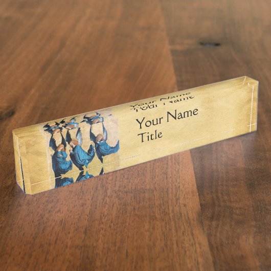 青い三つのクリスマスエンジェル デスクネームプレート (側面)