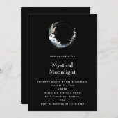 青い三日月と白い花ハロウィーン 招待状 (正面/裏面)