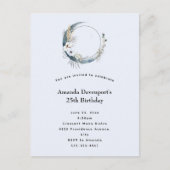 青い三日月と白い花誕生日 インビテーションポストカード (正面)