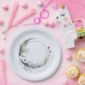 青い三日月と白い花誕生日 ペーパープレート (パーティー)