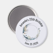 青い三日月と白い花誕生日 マグネット (正面/裏面)