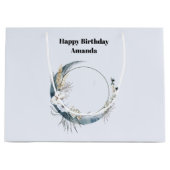 青い三日月と白い花誕生日 ラージペーパーバッグ (正面)