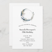 青い三日月と白い花誕生日 招待状 (正面/裏面)