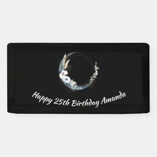 青い三日月と白い花誕生日 横断幕 (横)