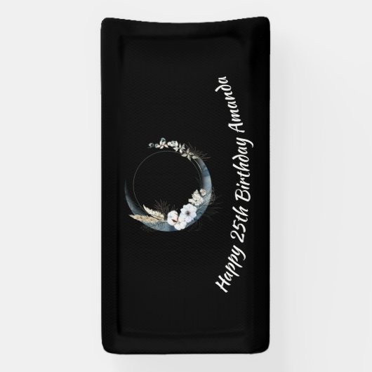 青い三日月と白い花誕生日 横断幕 (縦)