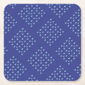 青い三角形のジオメトリパターントランプ スクエアペーパーコースター (正面)