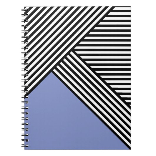 青い三角形のストライプ白黒の ノートブック (正面)