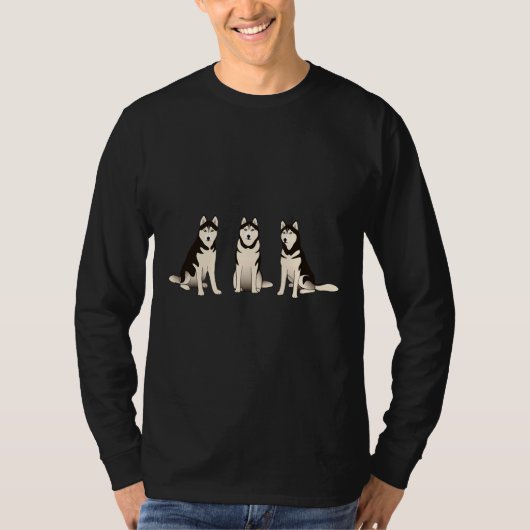 青い上にハスキー犬 Tシャツ (正面)