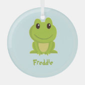 青い上に可愛いグリーンカエル ガラスオーナメント (正面)